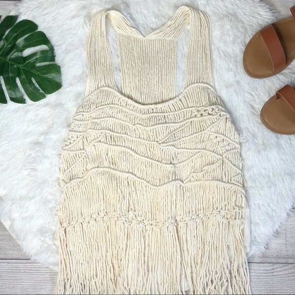 Surf Gypsy Crochet Macrame Fringe Tank Top Medium - Picture 4 of 12